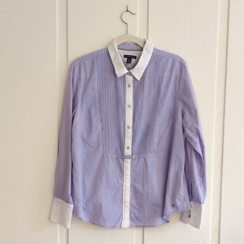 Tommy Hilfiger Lavender and White Button-Up Shirt
